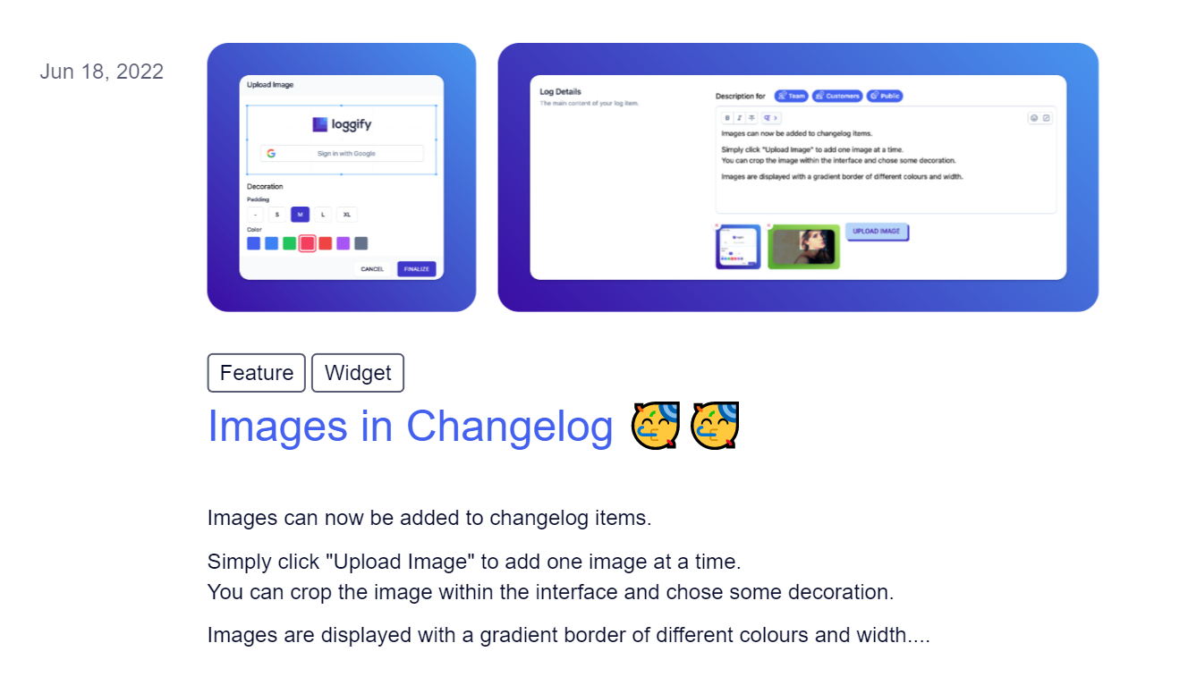Using images and emojis can increase release notes engagement  - Example picture