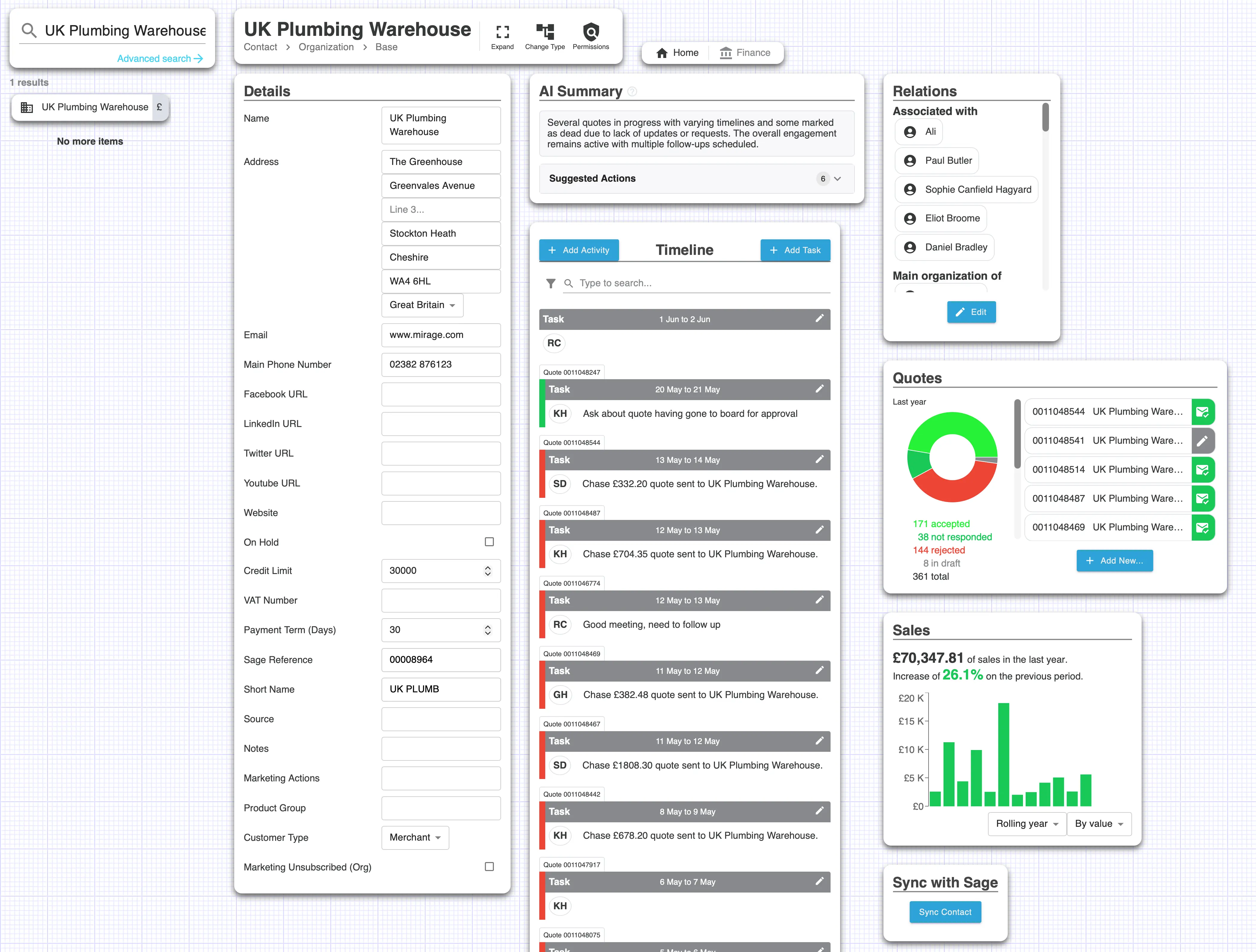 The Mashoom CRM user interface