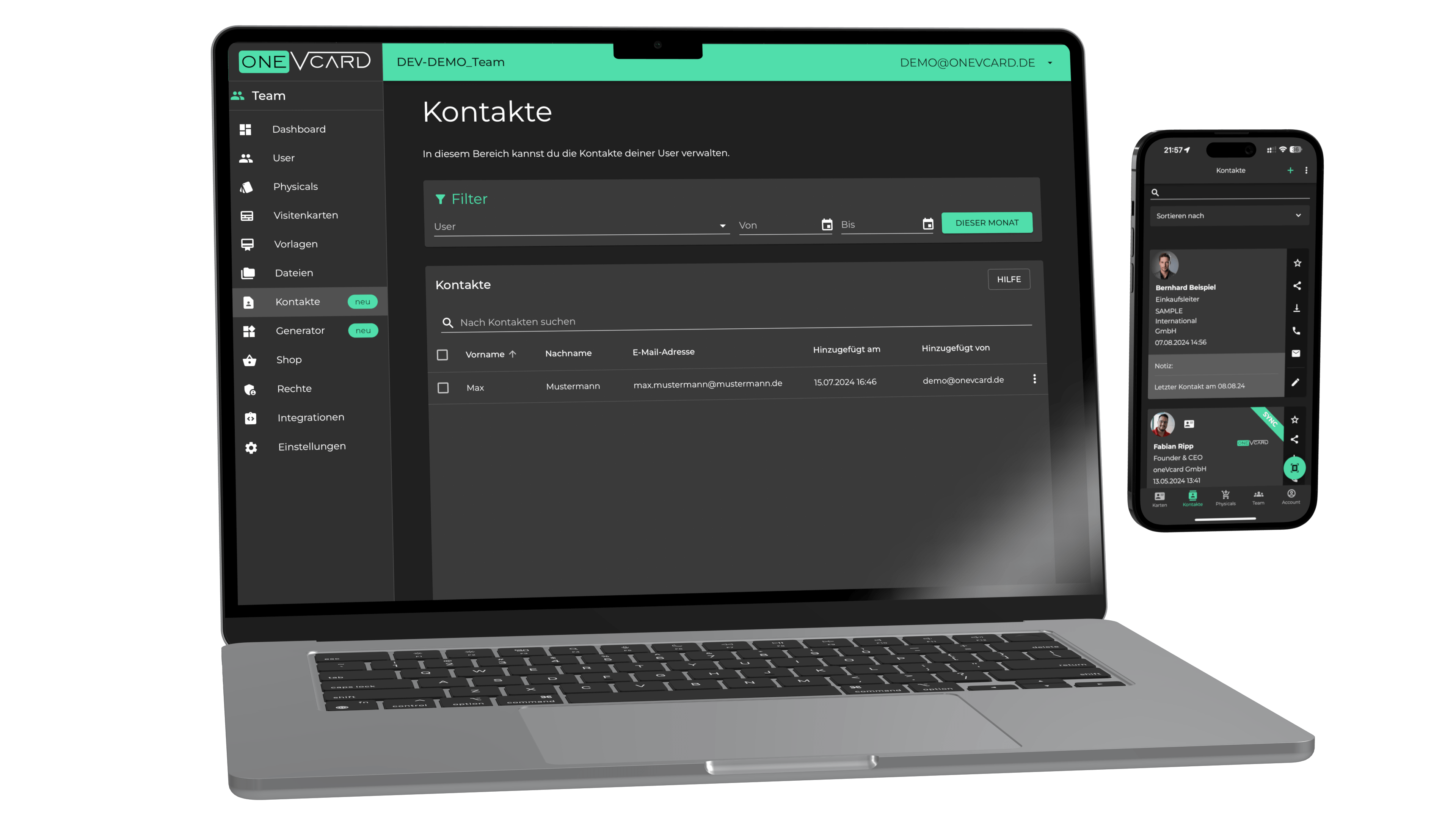 Graphic of a laptop and smartphone with oneVcard Dashboard