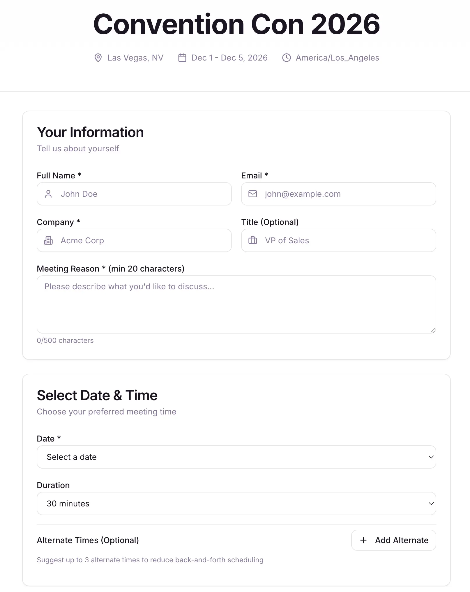 Knowhere public event booking page