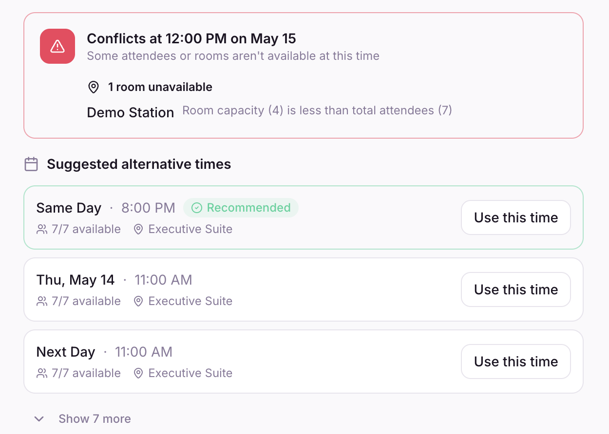 Knowhere conflict detection warning for an overlapping booth meeting