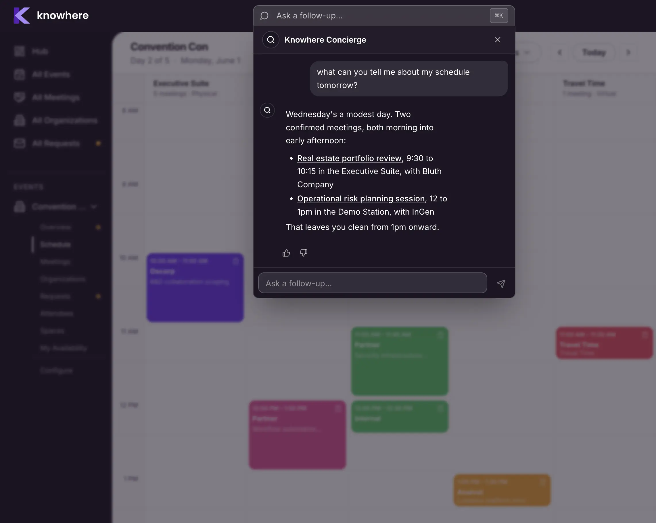 Knowhere Know It All AI event search interface