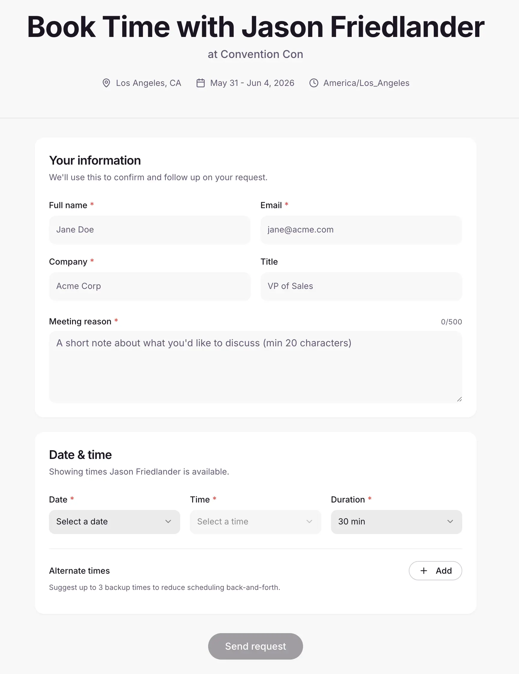 Knowhere public event booking page