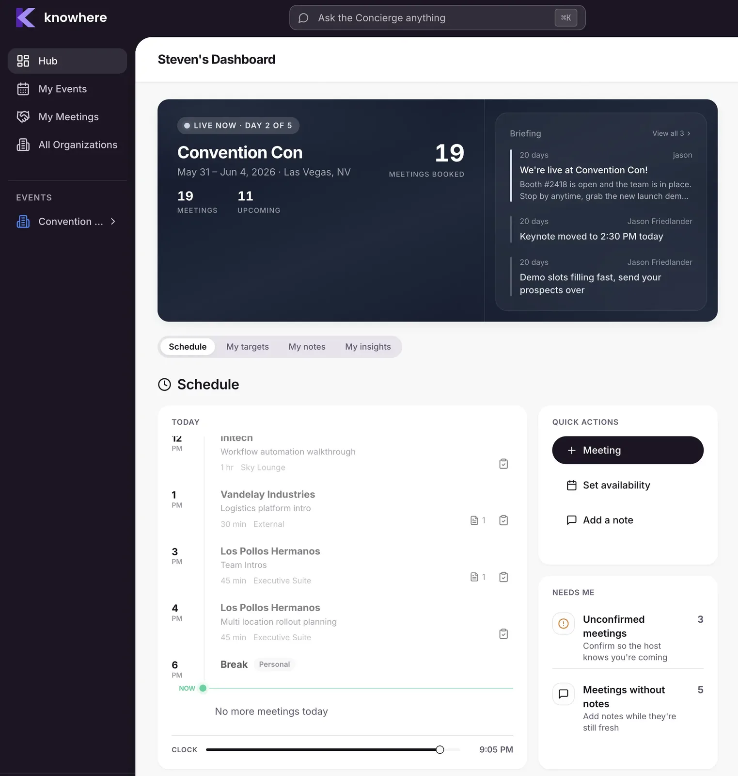 Knowhere guided event setup wizard