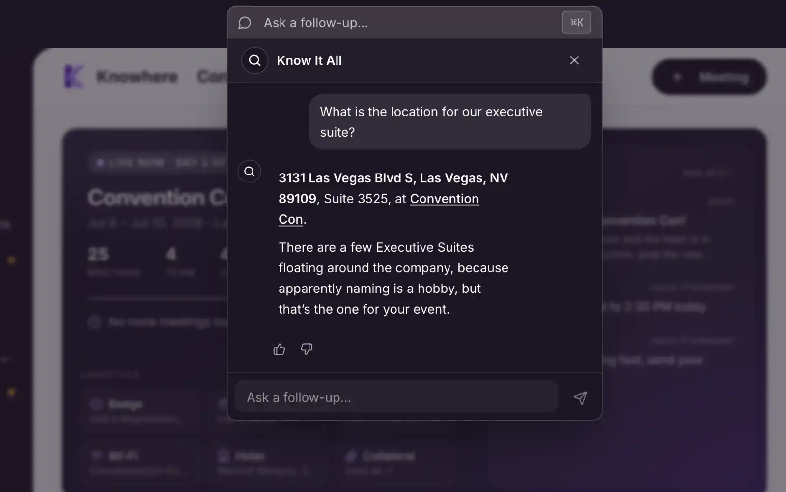 Knowhere Know It All AI event search interface