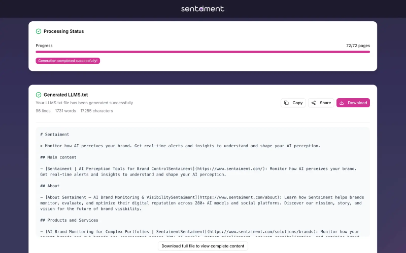 LLMs.txt Generator for AI indexing