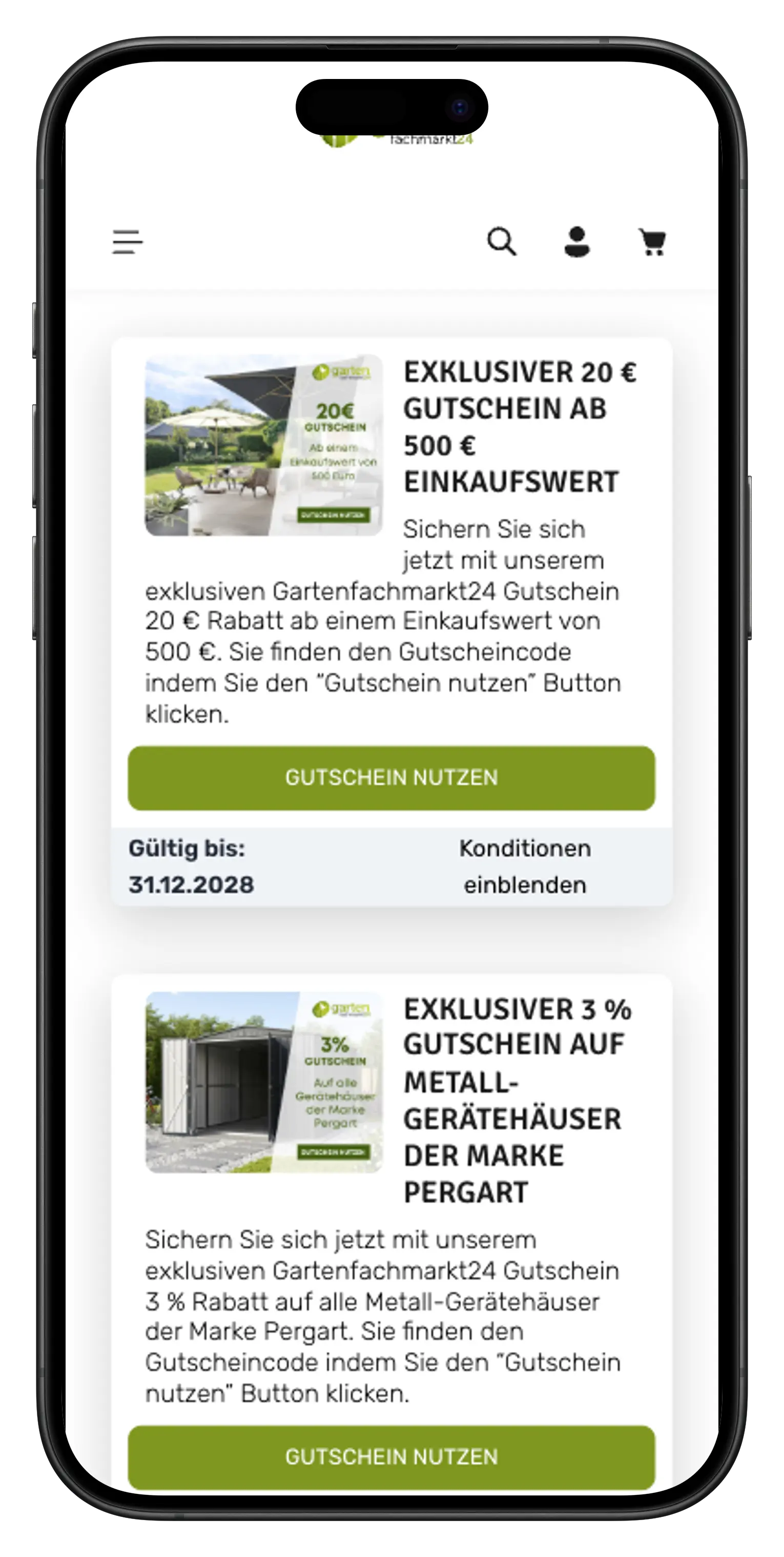 Screenshot Gutschein-Landingpage