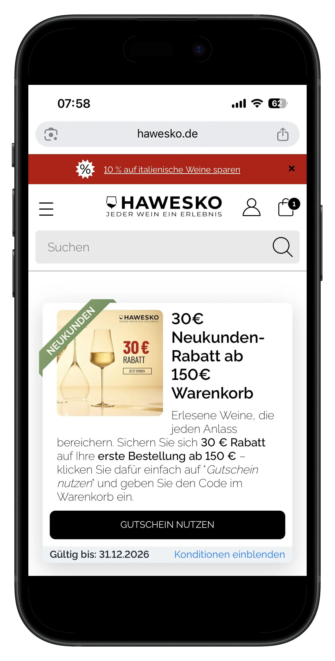 Screenshot Upselling-Mechanismus