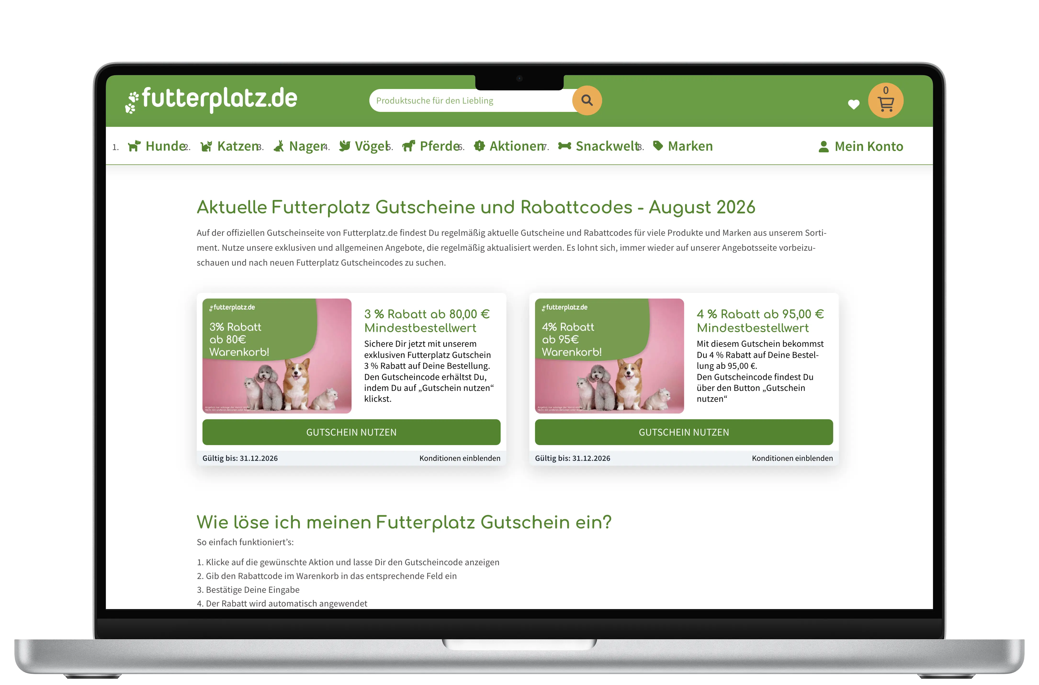Futterplatz coupon page with dynamic upselling offers