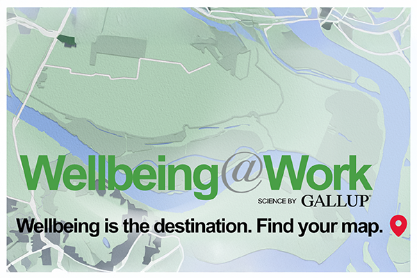 Topographical map with the phrase 'Wellbeing @ Work' overlayed