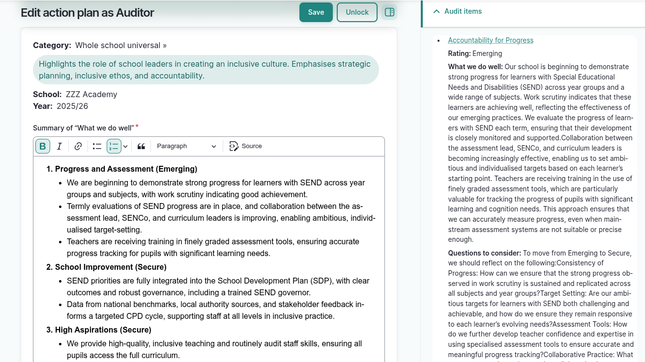 screenshot of audit page