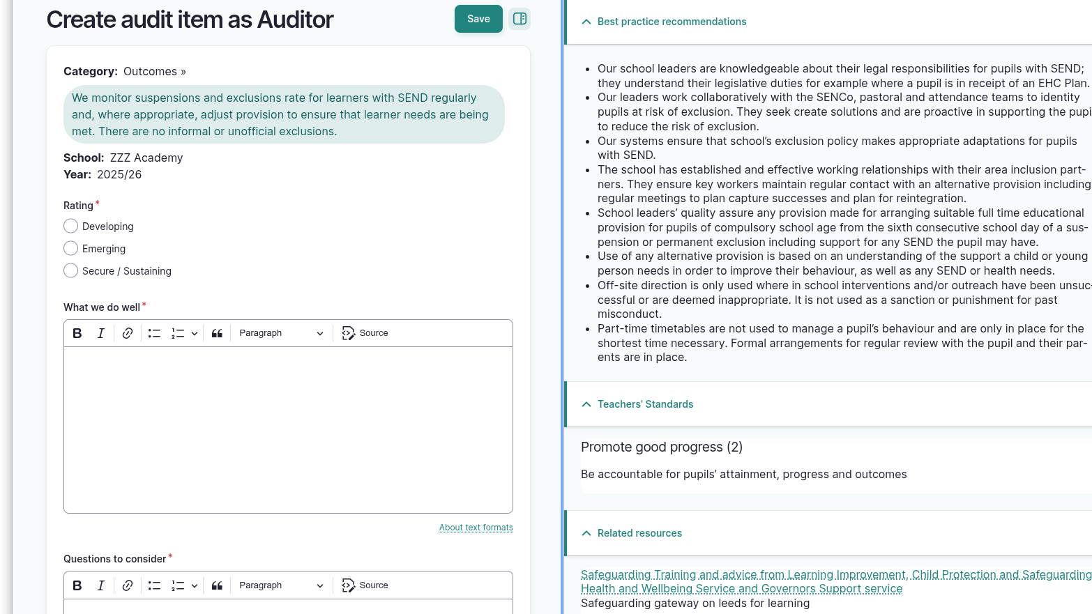 screenshot of audit page