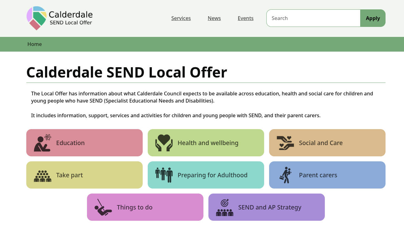 screenshot of calderdale local offer