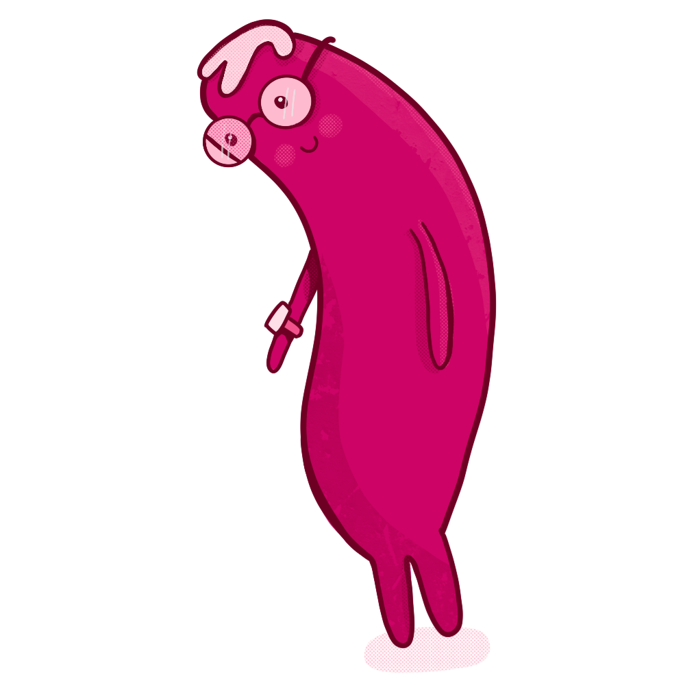 a blob character wearing a watch