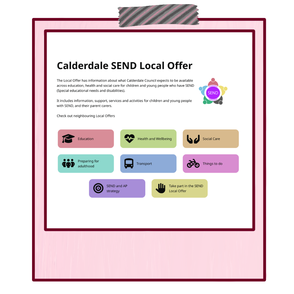 a polaroid photo showing the home page of the Calderdale Local Offer