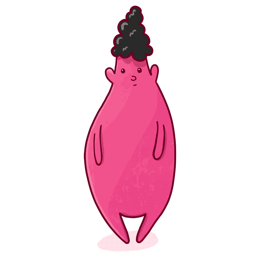 blob character working at a computer