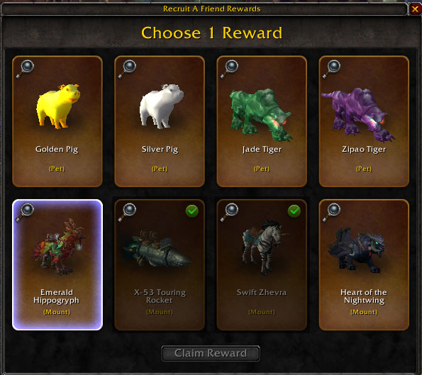 wow recruit a friend mounts and pets