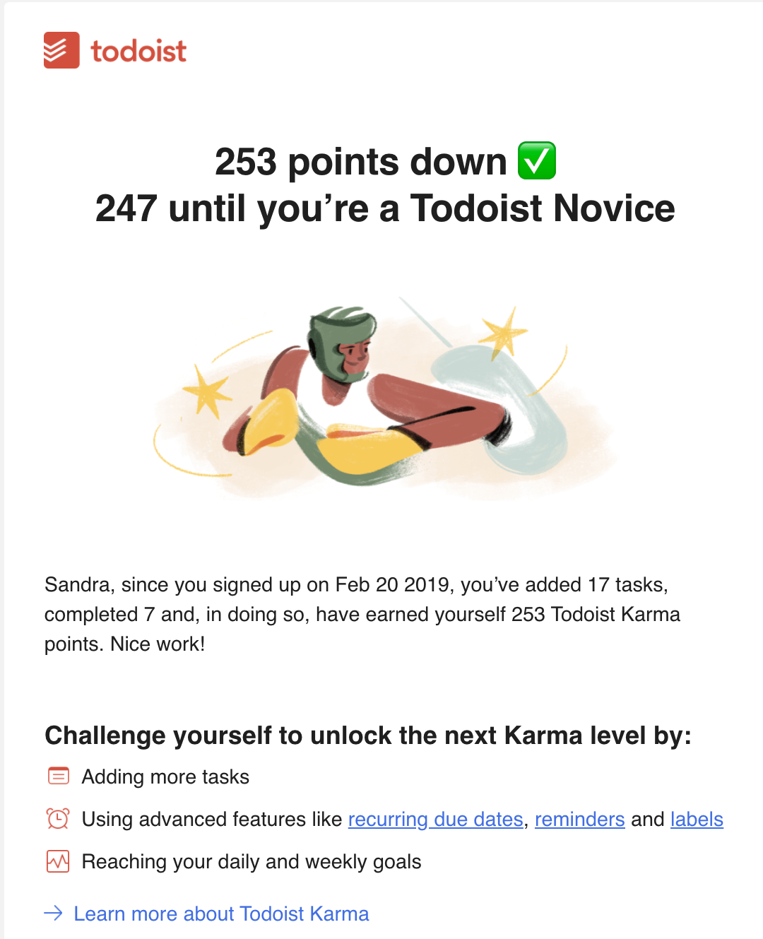 Todoist: Lead nurturing marketing email