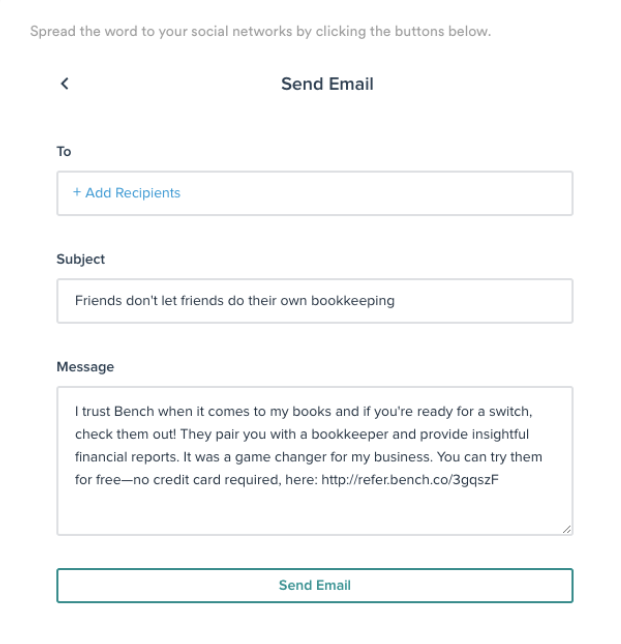 Bench referral email template