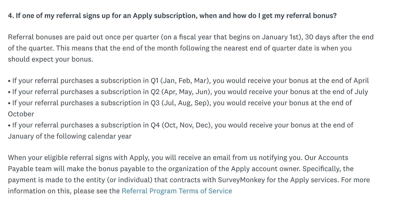 SurveyMonkey Referral Program FAQ page