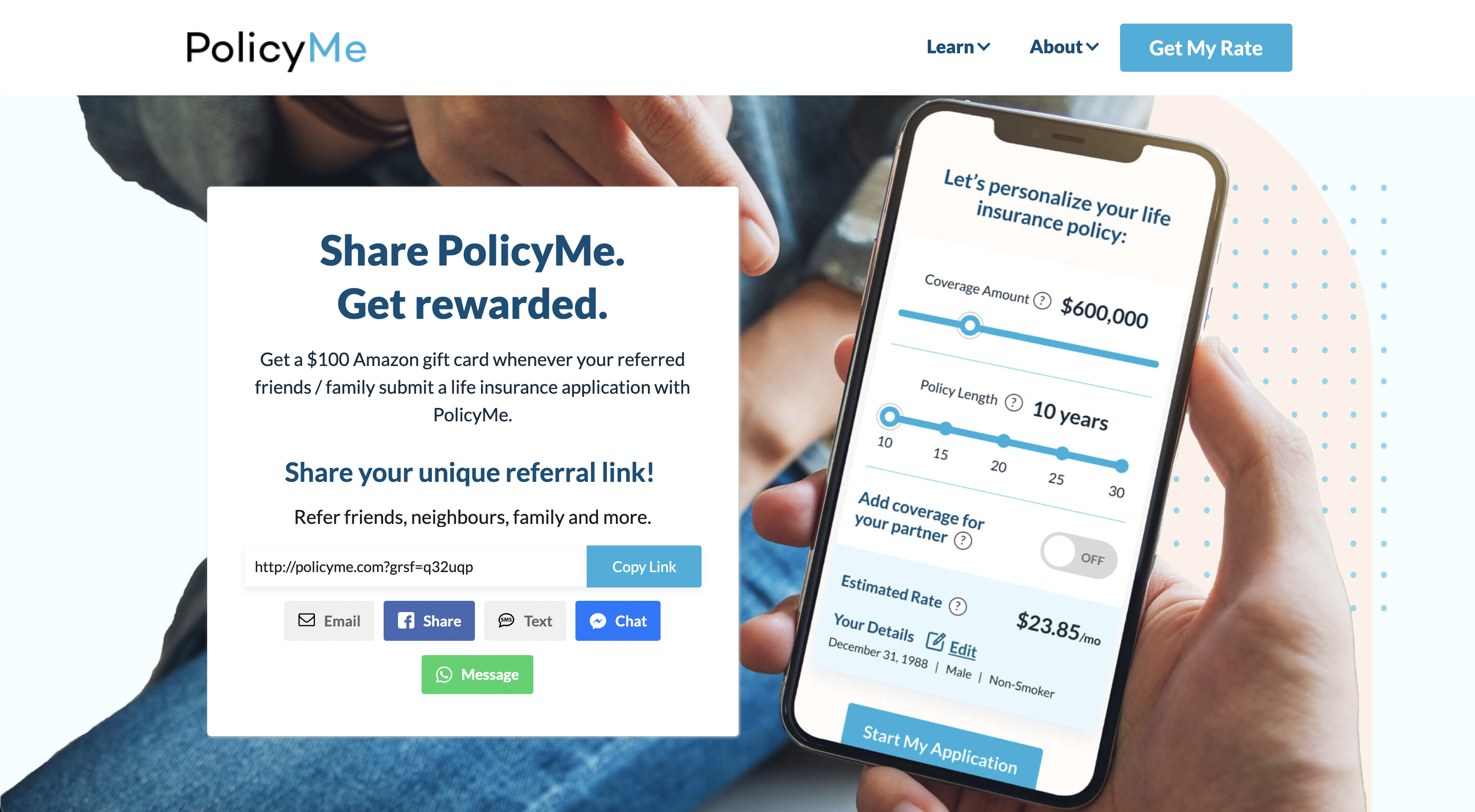 social referrals example - PolicyMe