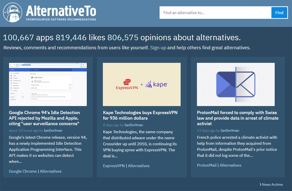 AlternativeTo software comparisons