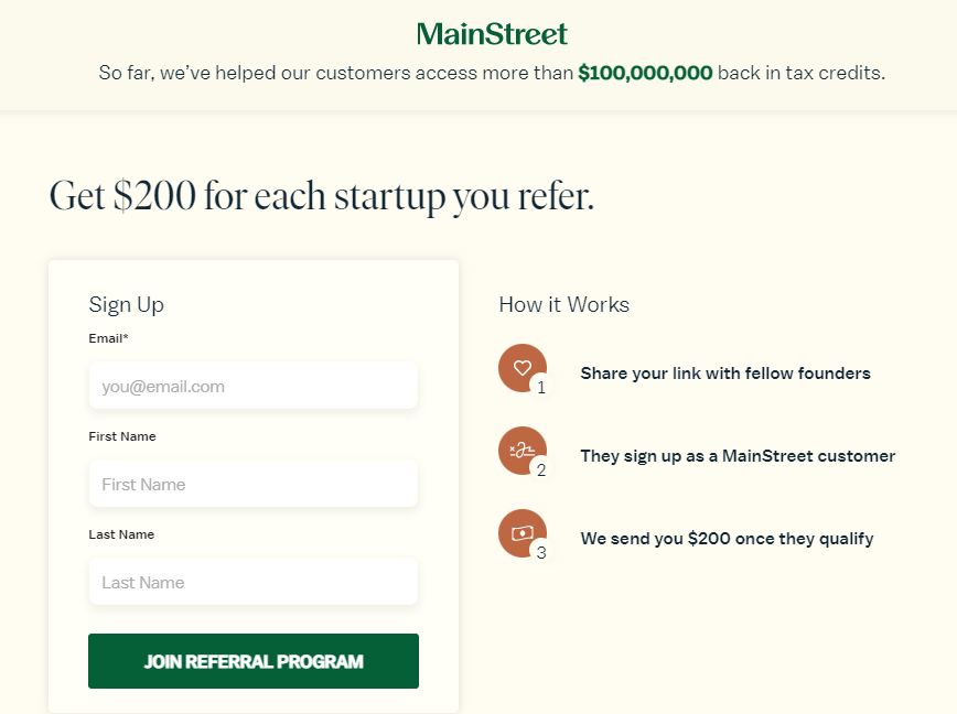 MainStreet Financial referral program example