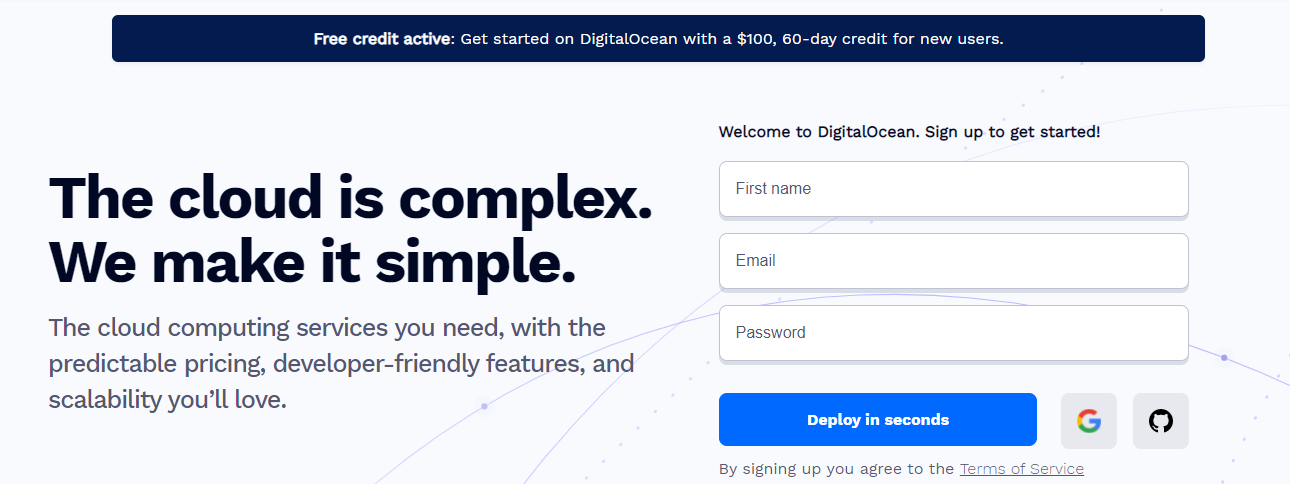 DigitalOcean landing page