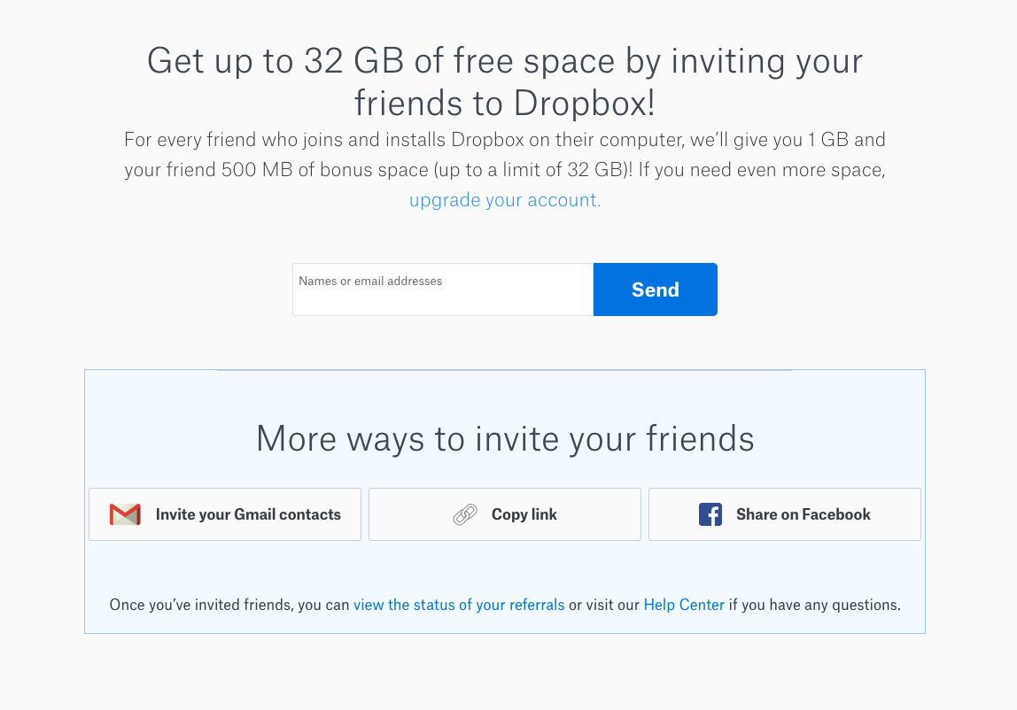 Dropbox referral loop