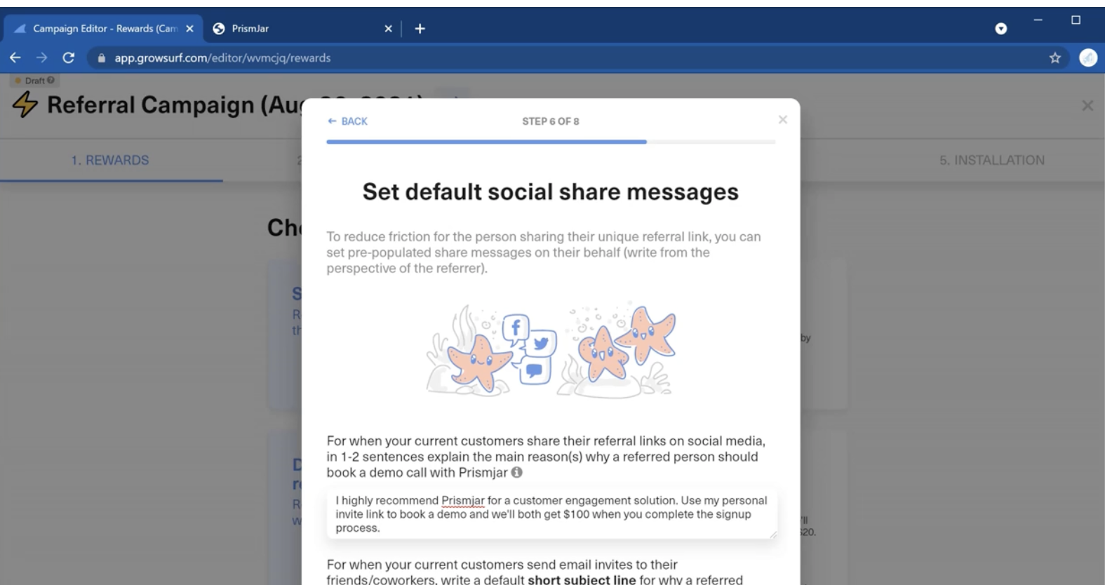 social share messages Growsurf
