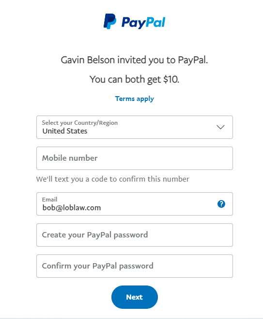 Paypal referral invite