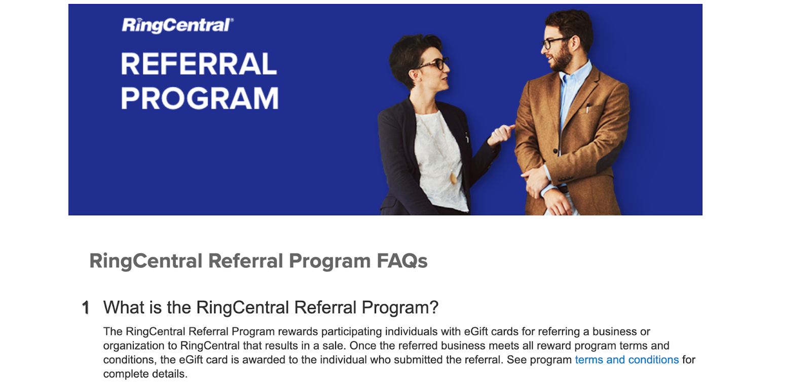 ring central customer referral program FAQ