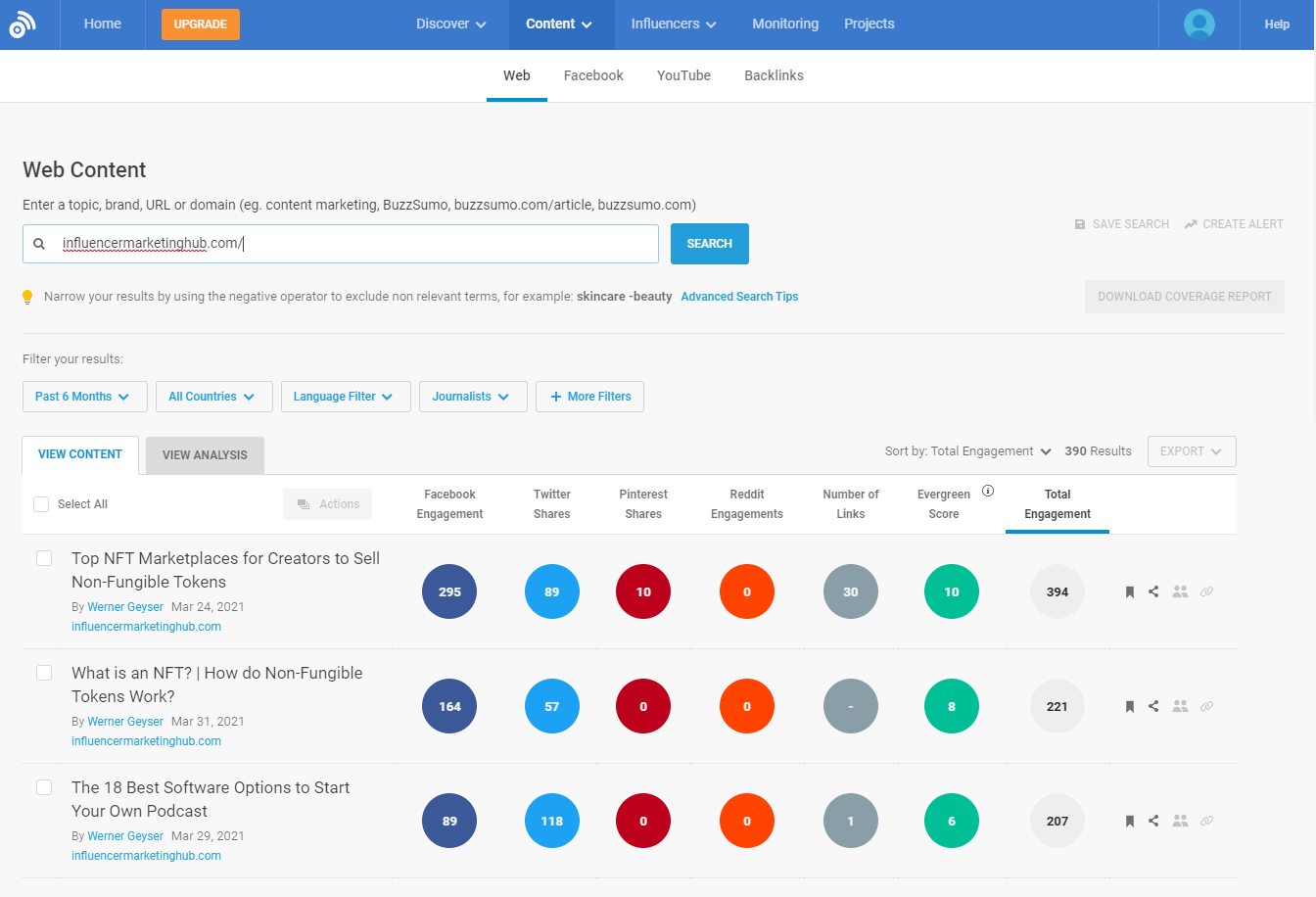 BuzzSumo content research tool