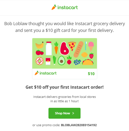 Instacart Referral message example