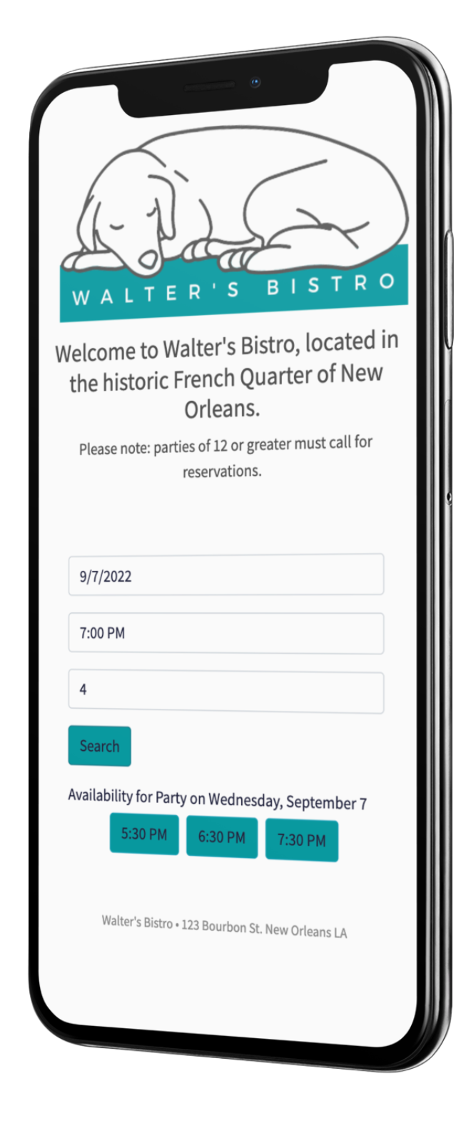 full service restaurant reservation and waitlist management kiosk or phone check-in page