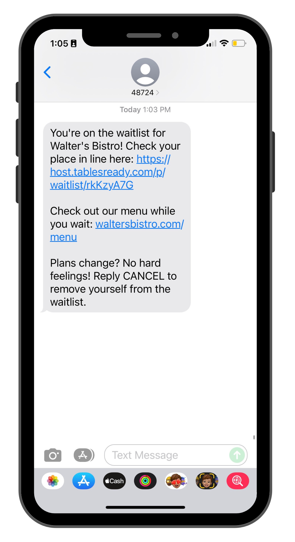 full service restaurant sms examples for queue management and customer communication
