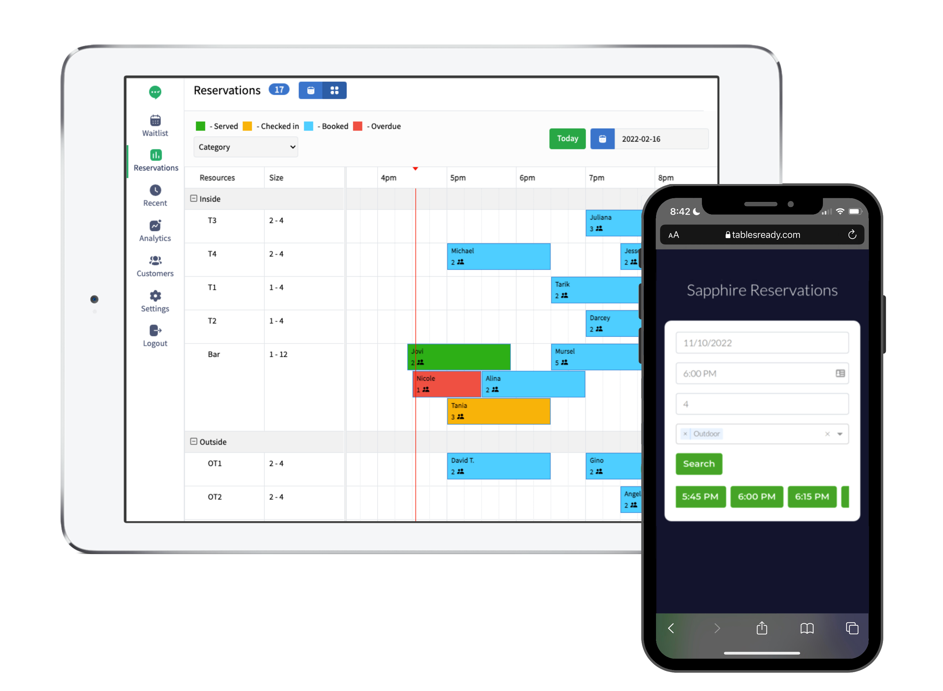 TablesReady waitlist and scheduling app and SMS screenshot