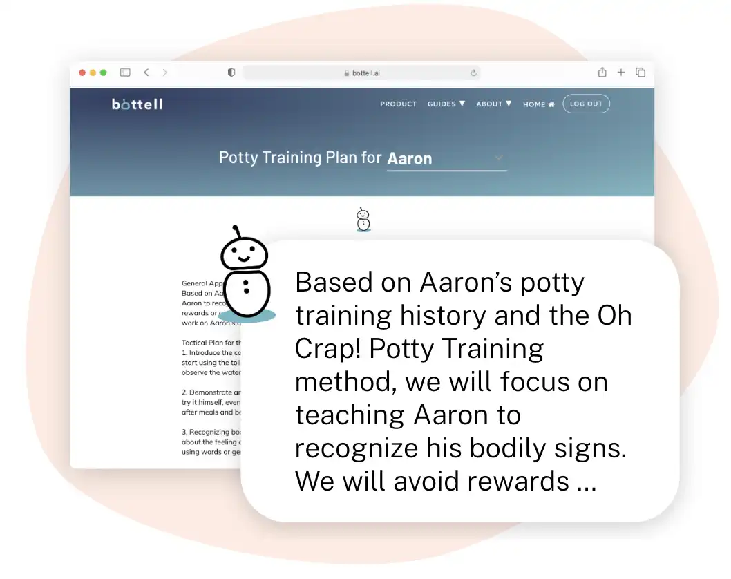 Screenshot of a personalized potty training plan.