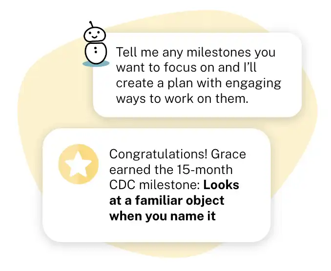 Example of the milestone coach. Bottell asks for milestones to provide guidance on and shows an example achievement badge.