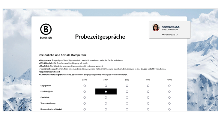 Screenshot unserer Software für Mitarbeiterbeurteilungen von easyreview