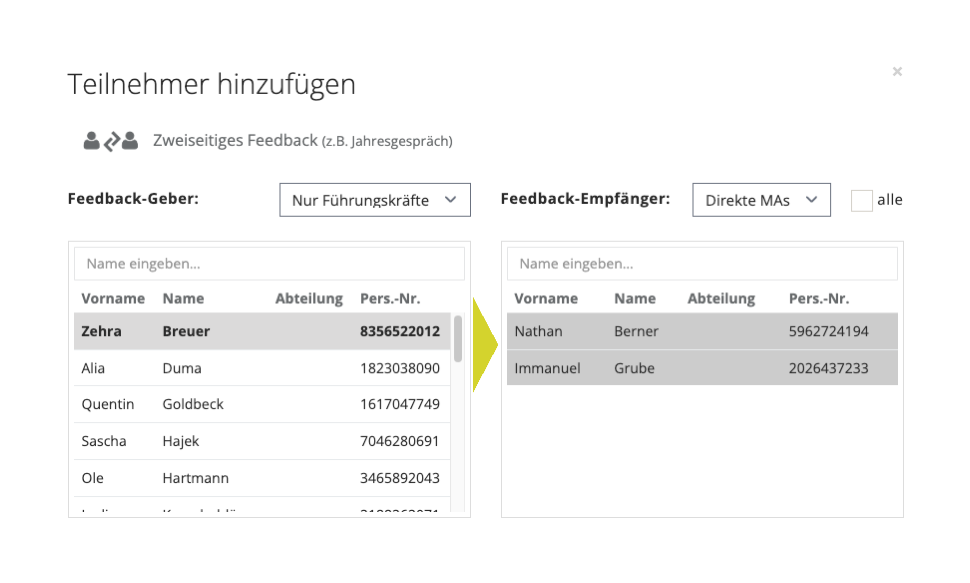 Screenshot der Verwaltung von Mitarbeiterumfragen in easyreview