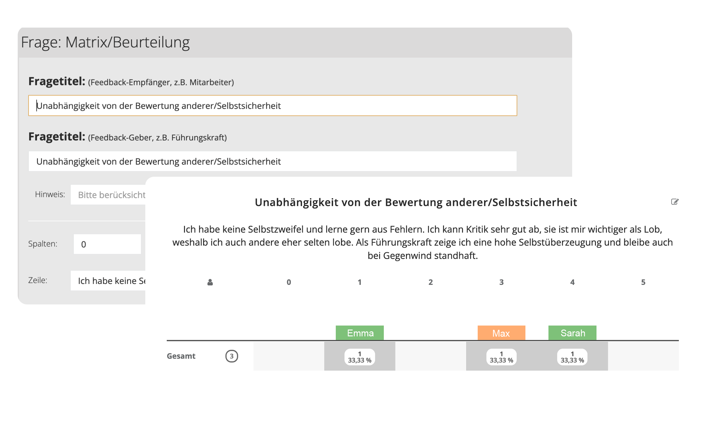 Screenshot der 360-Grad-Feedback Auswertung in easyreview