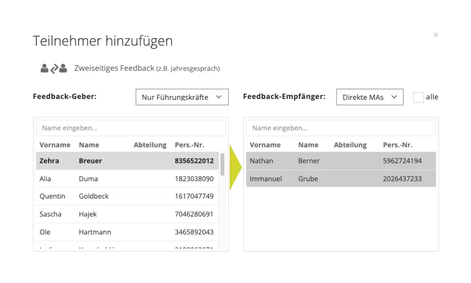 Screenshot der Verwaltung von Jahresgesprächen aus easyreview