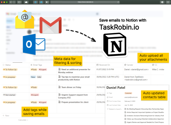 TaskRobin saves emails to Notion