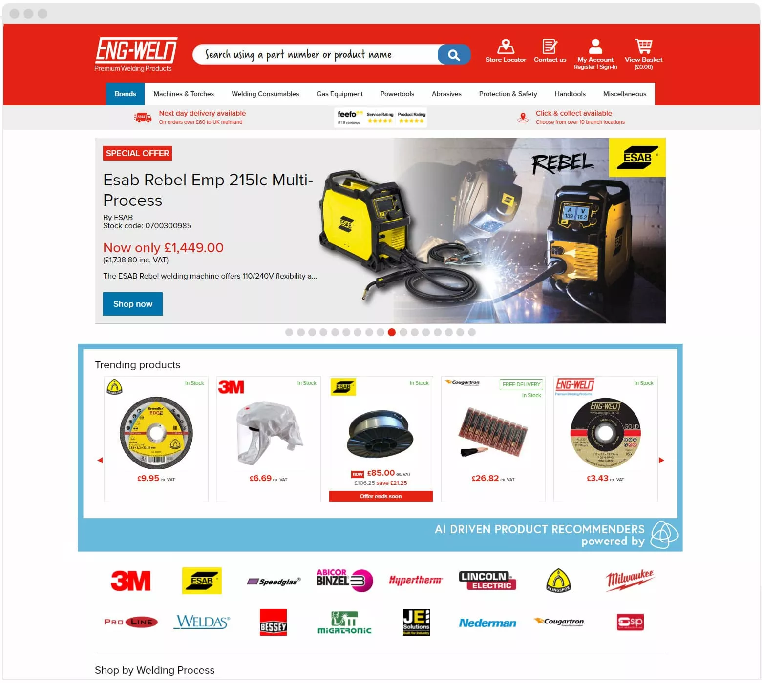 Engweld’s use of AI product recommenders on the homepage to promote product awareness