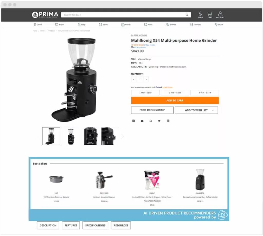 Prima Coffee’s use of AI product recommenders
