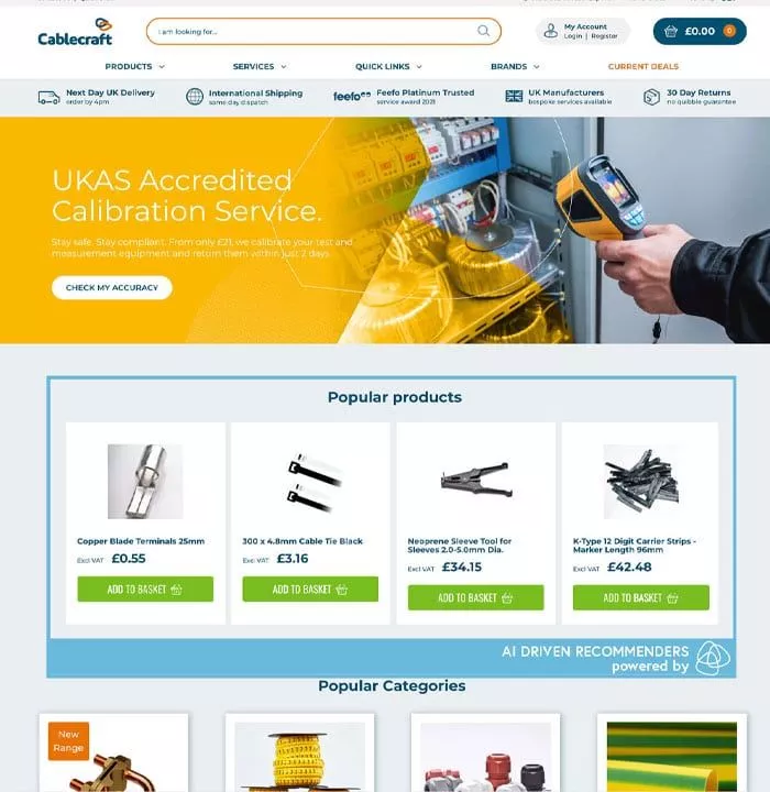 Product recommenders on cablecraft homepage