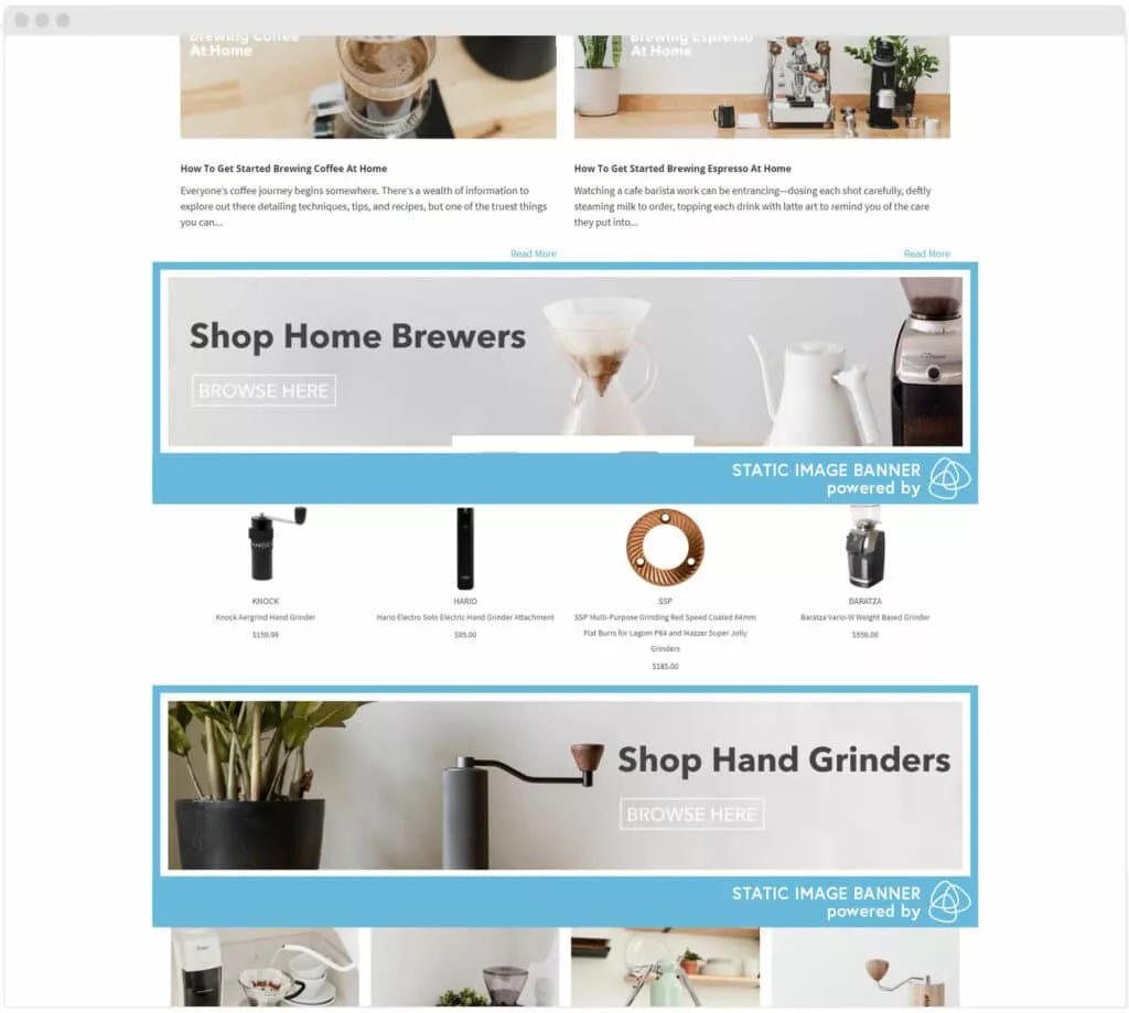 Prima Coffee’s use of static image banners on the homepage